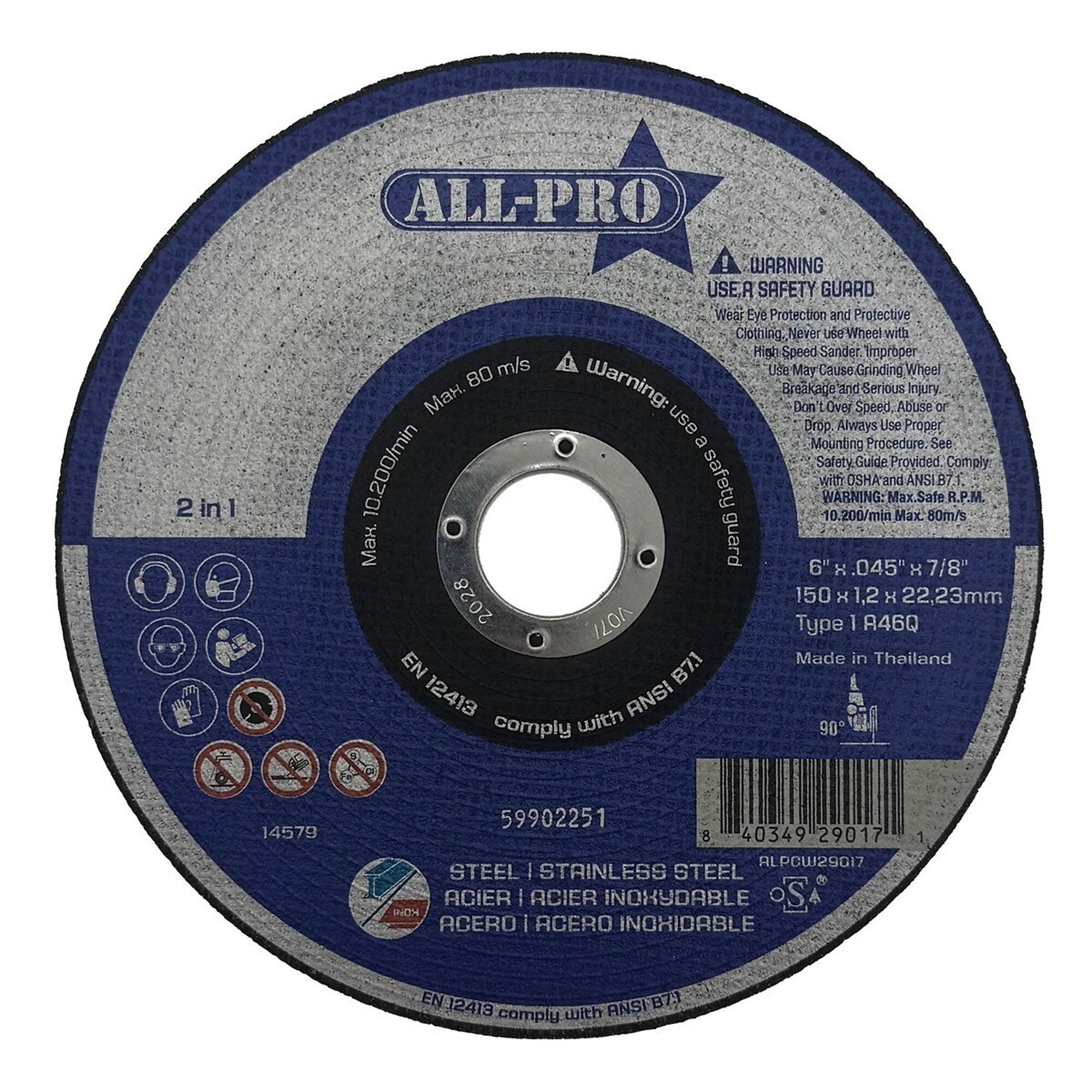 All Pro Cut-Off Wheel — 6in. x 0.045in. x 7/8in., Type 1, 25 Pk, Model# ALPCW29017